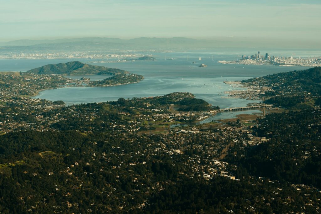aerial view the San Francisco bay from Marin county